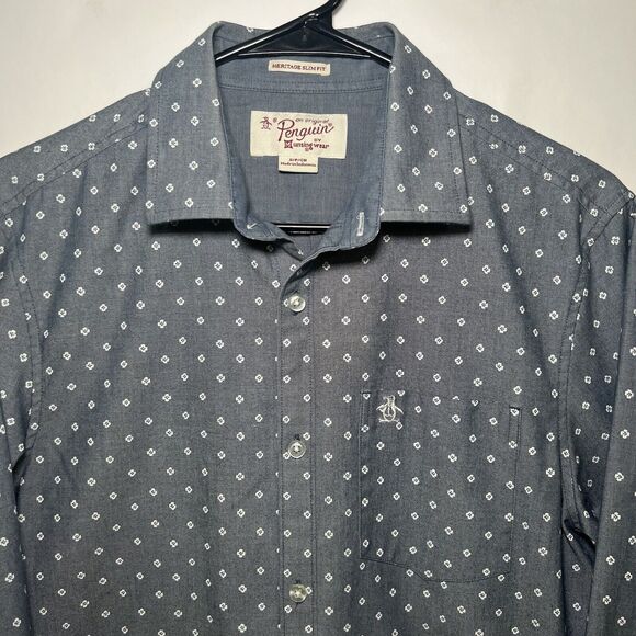 Original Penguin Heritage Slim Fit Button Up Shirt Mens Size S Small Blue Floral - Picture 2 of 9